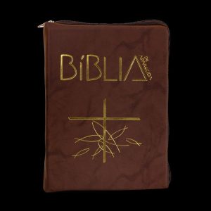 BÍblia deAparecida bolso zíper flexível marrom